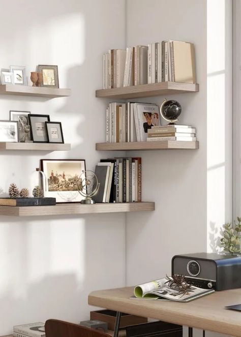 Floating Shelves for Wall Floating Wall Shelves Decor, Wooden Bedroom Shelves, Floating Shelves Bedroom Ideas, Bedroom Wall Shelves, Bedroom Shelving Ideas, Wall Shelves Diy, Shelves Bedroom, Shelf Inspiration, Floating Shelves Bedroom