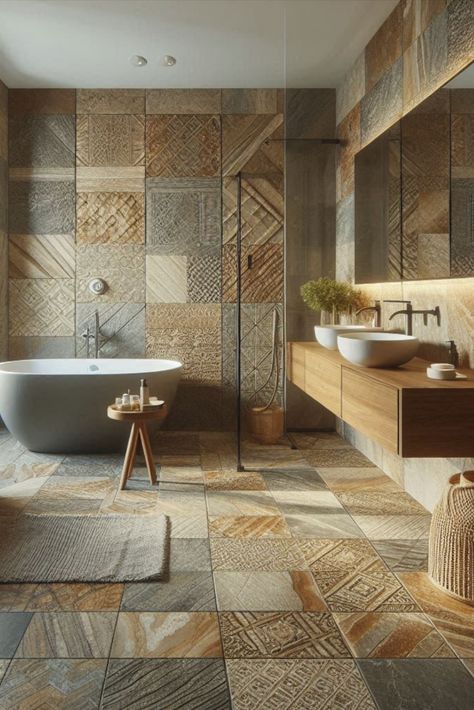 Embrace the beauty of nature with these rustic natural stone tiles. Varied textures create a luxurious, organic feel. #StoneTiles #NaturalTextures Bathrooms With Stone Walls, Natural Stone Tiles, Stone Shower, Tiles Ideas, Natural Luxury, The Beauty Of Nature, Bathroom Tiles, Natural Stone Tile, Stone Tiles