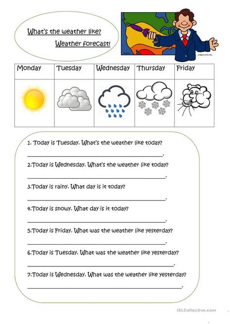 Teaching Weather, Weather Like Today, Weather Worksheets, Weather Predictions, Esl Activities, Todays Weather, Weather Map, Weather Activities, Reading Comprehension Worksheets