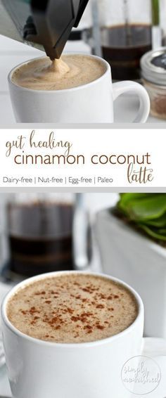 Gut-healing Cinnamon Coconut Latte | Start your day off right with this creamy delicious coffee drink - abundant in metabolism boosting fats and gut-healing collagen. Paleo Drinks, Idee Pasto, Candida Diet, Delicious Coffee, Bulletproof Coffee, Coffee Recipe, Gut Healing, Think Food, Idee Pasto Sano