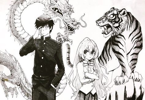 _ Follow @mangascribbles for more amazing artworks! _ ⭐️Artis Toradora Tiger, Taiga Pfp, Taiga And Ryuuji, Tiger Vs Dragon, Tora Dora, Taiga Aisaka, Cute Disney Drawings, Scribble Art, Elsword