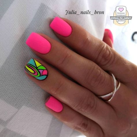 Fun Summer Nails Bright Pink, Short Pink Nails Designs Art Ideas, Bright Pink Gel Nail Designs, Short Gel Nails Summer Bright Pink, Bright Pink Vacation Nails, Tropical Nail Designs Bright Colors, Summer Nails 2023, Stylish Nails Designs, Pretty Nail Art Designs