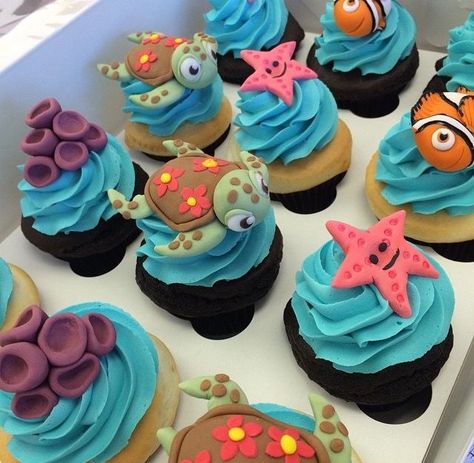 Finding Nemo Dessert Ideas, Finding Nemo Birthday Cupcakes, Nemo Cupcakes Ideas, Finding Nemo Two Year Old Birthday, Finding Nemo Birthday Cake Ideas, Finding Nemo 3rd Birthday Party, Nemo Birthday Party Cake, Finding Nemo Desserts, Finding Nemo Cake Ideas