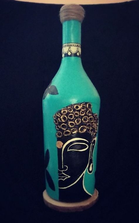 Bottle Art Buddha, Buddha Bottle Art, Botal Art, Wine Glass Drawing, Beer Bottle Art, Painted Glass Bottles, Hand Painted Wine Bottles, Glass Art Pictures, Glass Painting Designs