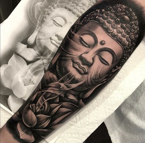 Buddha Half Sleeve Tattoo, Budah Tattoos, Durga Maa Tattoo Design, Buddah Sleeve Tattoo, Buddhist Tattoo Sleeve, Tattoo Buddhist, Tattoo Buddha, Buddha Tattoo Sleeve, Buda Tattoo