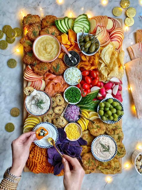 What to Serve With Latkes for Hannukah | Ain’t Too Proud to Meg Hanukkah Party Food, Hannukah Party, Hanukah Appetizers, Smoked Salmon Platter, Salmon Platter, Salmon Caviar, Smoked Salmon Dip, Creamed Cucumbers, Holiday Platters