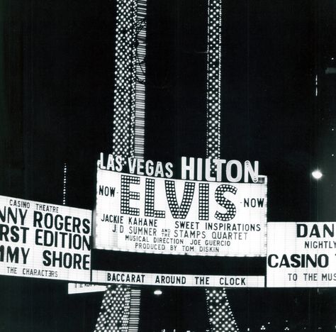 In 1969 Elvis performed his first show at the Las Vegas Hilton International to a sold-out crowd. He went on to perform regular engagements at the hotel for seven years — a total of 837 consecutive sold-out performances in front of 2.5 million people. Elvis International Hotel Sign, International Hotel Las Vegas Elvis, Elvis Presley Vegas, Elvis Vegas Aesthetic, Elvis International Hotel, Elvis Presley Aesthetic Vintage, Elvis Presley Performing, Elvis Vegas, International Hotel Las Vegas