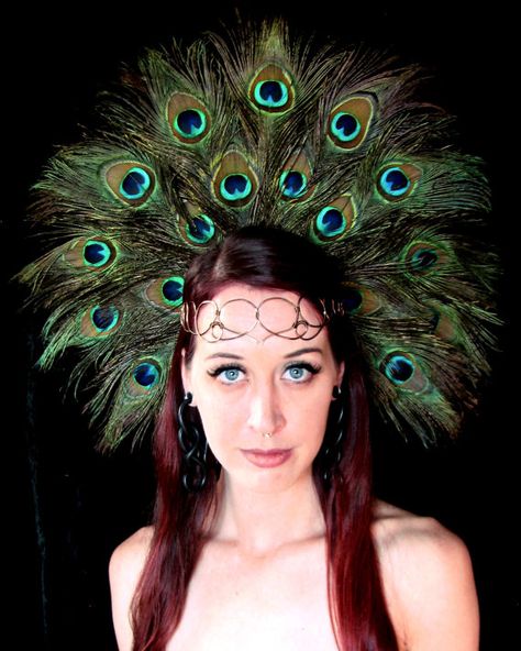 # Headdress Peacock Costume Diy, Headdress Diy, Easy Halloween Costumes For Women, Peacock Costume, Medieval Garb, Peacock Dress, Feather Headdress, Belly Dance Costumes, Fairy Costume