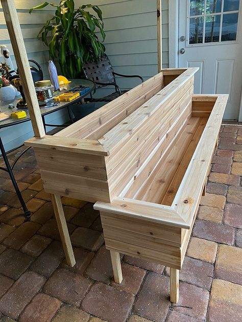 DIY Tiered Herb Garden Planter Tiered Flower Boxes Outside, Stepped Planter Boxes, Herb Planter Boxes Patio, Two Tier Raised Garden Bed, 3 Tier Garden Planter, Elevated Vegetable Garden Planter Boxes, Diy Garden Boxes With Pallets, Tiered Planters Outdoor, Herb Garden Table