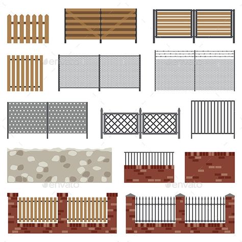 Simple Flat Fences - Decorative Symbols Decorative Cool Fence Ideas, Modern Main Gate Designs, Design Fence, Driveway Lighting, Modern Gate, House Fence Design, Shape Silhouette, Modern Fence Design, Entrance Gates Design