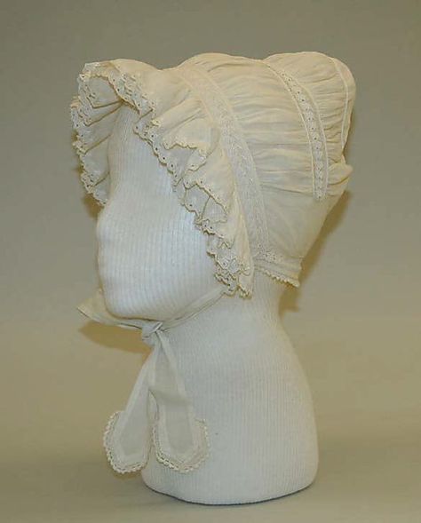 Cap, ca. 1812, American, linen. The Metropolitan Museum of Art. Regency Hats, Regency Hair, Regency Accessories, Regency Era Fashion, Regency Period, Regency Fashion, Regency Era, Costume Institute, Mode Inspo