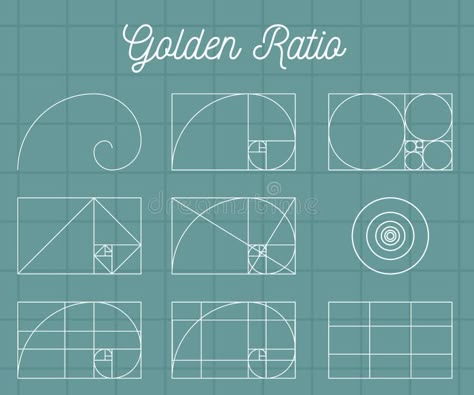 Spirals and geometric shapes with golden ratio, vector illustration isolated. royalty free illustration Golden Ratio Pattern, Fencing Olympics, Golden Ratio Examples, Golden Ratio Typography, Dynamic Symmetry, Golden Ration, Golden Ratio In Design, Golden Ratio Logo, Diagram Graphic