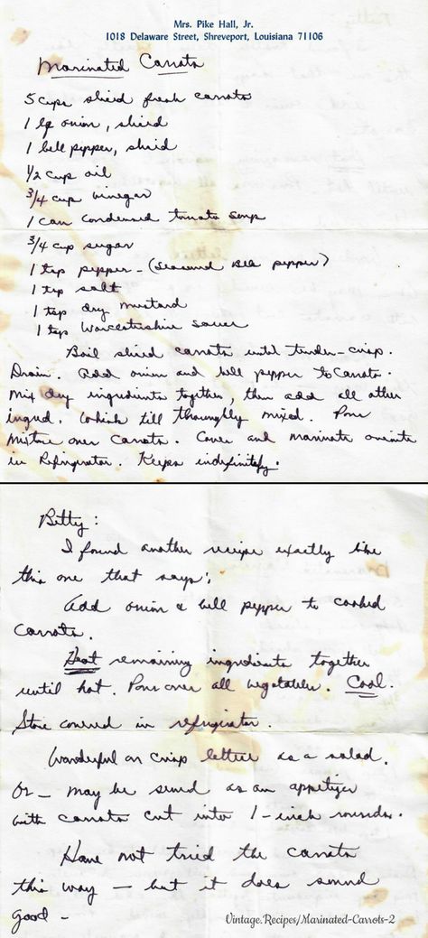 Marinated Carrots. Great vintage recipe, along with a personal note. Marinated Carrots With Tomato Soup, Marinated Carrots, Can Tomato Sauce, Condensed Tomato Soup, Carrots Recipe, Xmas Dinner, Carrot Salad, Green Pepper, Carrot Recipes