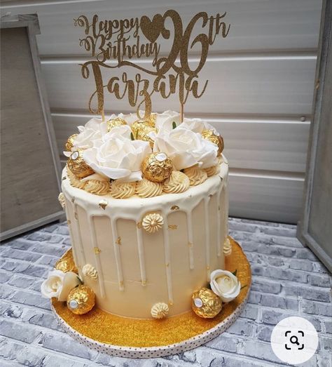 Cakes For 26th Birthday, 26th Birthday Cake Ideas, Cream And Gold Cake, 26th Birthday Cake, Birthday Cake Ideas For Women, Cake Ideas For Women, 26 Birthday Cake, Gold Cake Decorations, Birthday 28