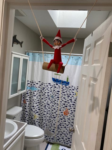 Elf On The Shelf Toilet Paper Reindeer, Elf On Shelf Toilet Paper Roll, Elf On The Shelf Paper Towel Roll, Elf On The Shelf Toilet Paper Roll, Elf On The Shelf Toilet Paper Prank, Elves On The Shelf Ideas, Elf On The Shelf Toilet, Elf Tricks, Elves On The Shelf