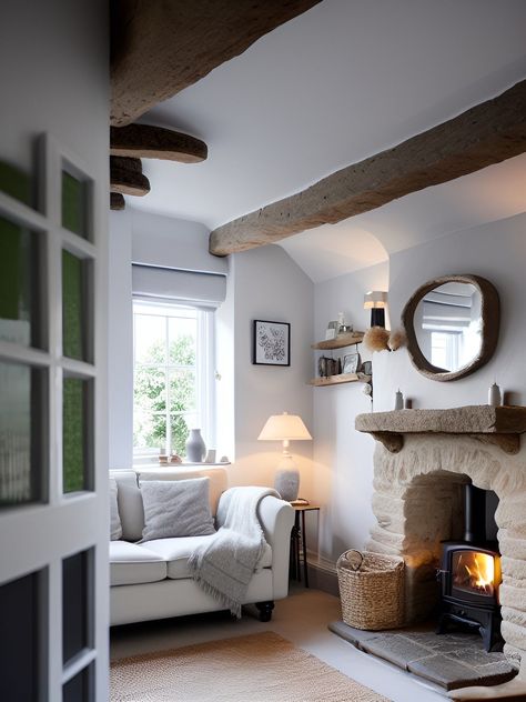 Cornish Home Decor, Cosy Lounge With Fireplace, Cottage Lounge Decor, Cornish Cottage Interior, British Countryside House Interior, Cosy Living Room Ideas With Fireplace, Farmhouse Snug, Scottish Cottage Interior, Cosy Furniture