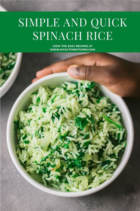 Here is another delicious 5 minute recipe. This simple Greek spinach rice (spanakorizo) is flavourful, delicious and can be perfectly served alongside almost any mains! #fluffyrice #spinachrice #healthyrecipes 5 Minute Recipe, Greek Rice, Greek Spinach, Spinach Benefits, Rice Side Dish Recipes, Spinach Rice, Cooking Basmati Rice, 5 Minute Meals, Rice Side Dishes