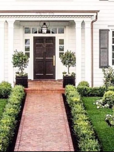 Brick Sidewalk Front Walkway, Walk Ways To Front Door, Brick Walkways To Front Door, Front Door Walkway, Diy Dream Home, Brick Sidewalk, Front Walk, Brick Walkway, Front Walkway