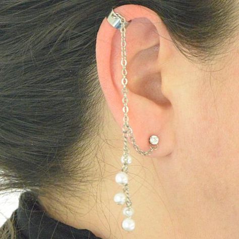 Faux piercing oreille acier chirurgical chainette - princesa.fr Faux Piercing, Helix, Ear Cuff, Piercings, Diamond Earrings, Cuff