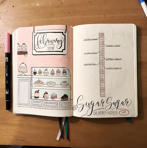 August Bullet Journal Cover, Dessert Theme, Bullet Journal September, Bakery Sweets, Bullet Journal Monthly Spread, Bullet Journal Spreads, Bullet Journal Cover Page, Bullet Journal Cover Ideas, Bullet Journal Weekly Spread