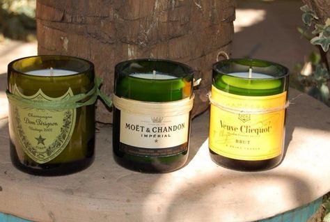 New Year's Drinks, Champagne Candles, Bottle Candle, Recycled Wine Bottle, Wine Bottle Candles, Bottle Candles, How To Make Lanterns, Wine Bottle Decor, Vintage Bottles