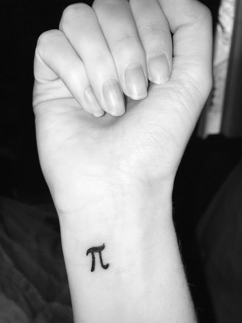 Small pi tattoo on the inner wrist #math #tattoos Math Related Tattoos, Maths Tattoo Ideas, Pi Symbol Tattoo, Pi Tattoo Ideas, Math Tattoos Ideas, Physics Tattoo Ideas, Escape Tattoo, Mathematics Tattoo, Math Tattoo