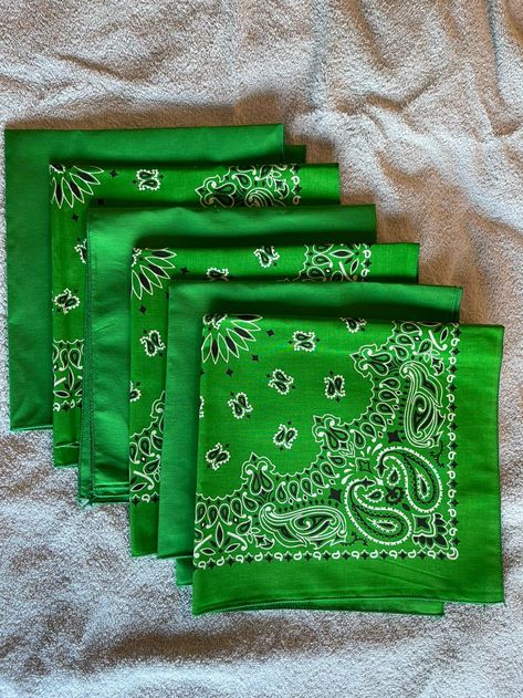 Green Bandana, Green Paisley, Girls Camp, Solid Green, Bandana Print, Paisley Design, Color Tone, Rolled Hem, Bandanas