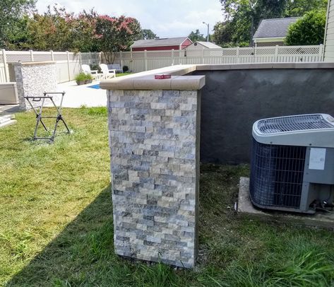 Stone & Block Accent Walls to Hide Pool Equipment & HVAC - Exterior - Other - by Boyd's Custom Masonry | Houzz Block Accent Walls, Hide Pool Equipment, Pool Equipment Cover, Hidden Pool, Wall Material, Stone Blocks, Pool Equipment, Block Wall, Stone Work