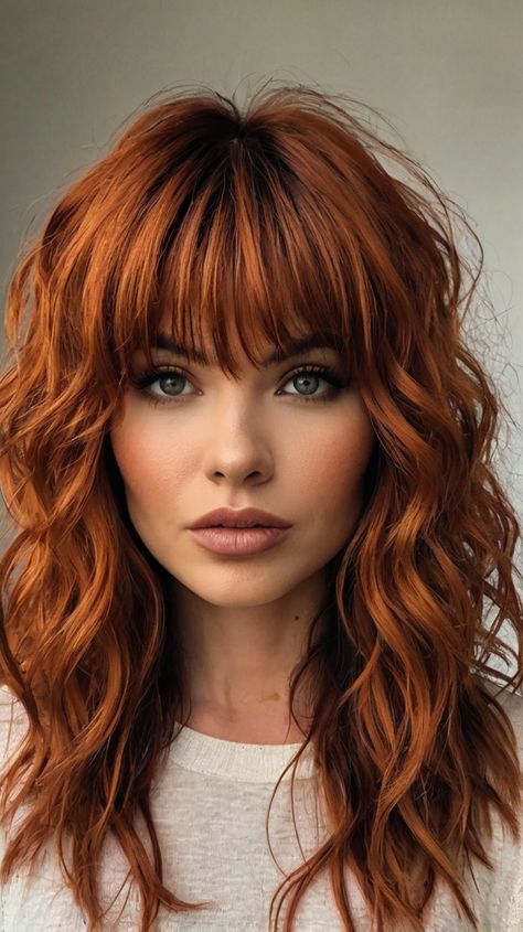 Transform Edgy Copper Fringe with Auburn Copper Hair Dark Brunette To Copper Hair, Cowboy Copper Dark Root, Copper Auburn Hair Color Balayage, Copper Hair With Pink Highlights, Copper Wolf Cut, Black Copper Hair, Auburn Copper Hair Balayage, Copper Hair On Latinas, Red And Copper Hair