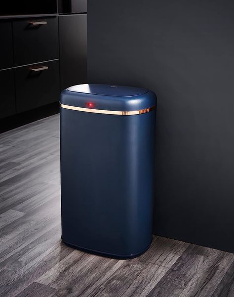 Large capacity to meet your everyday disposal needs Lid automatically opens when your hand approaches After 5 seconds of inactivity the lid automatically closes On/Off button for manual mode function Steel body with non-corrosive colour coating Stylish rose gold accents around the lid Retainer ring allows easy replacement of liners #Kitchenbin #Rosegold #Navyblue #Kitchen #Largebin #Kitchenbin #Bin #Kitchenaccessories Navy Blue Kitchen, Rose Gold Kitchen, Kitchen Accesories, Household Waste, Manual Mode, Rose Gold Accents, Kitchen Bin, Blue Kitchens, Kitchen Accessories