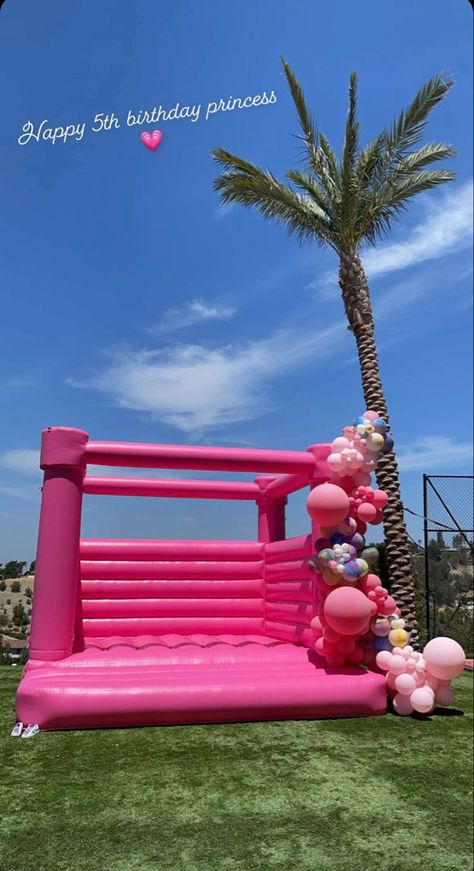 Pink Bounce House, Party In The Hamptons, Castle Birthday Party, Coachella Birthday, Bouncy House, Bday Party Theme, Barbie Birthday Party, Happy 5th Birthday, Sweet Paper