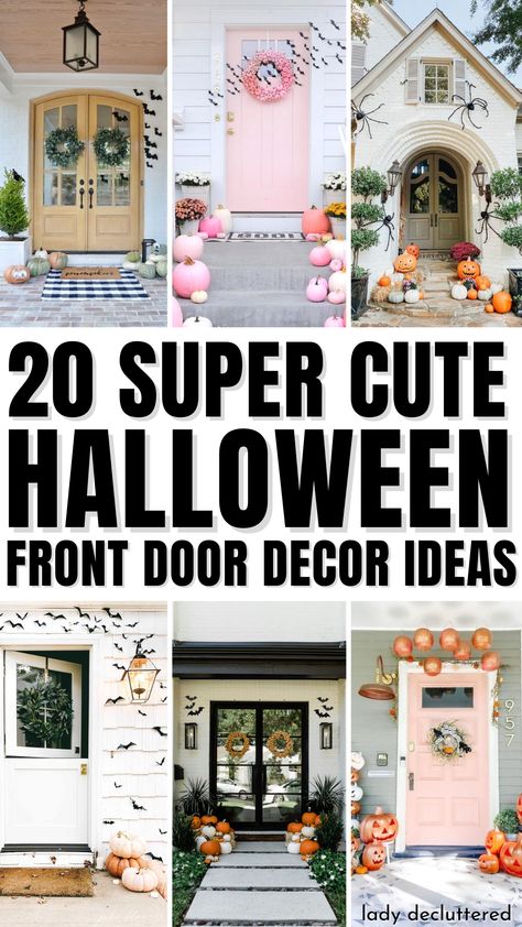 20 Super Cute Halloween Front Door Decor Ideas Bats On Door Halloween, Halloween Entry Door Decor, Bat Decorations Halloween Front Door, Sophisticated Halloween Decor Front Porch, Halloween Front Door Ideas, Front Door Halloween Decorations, Front Door Halloween Decor, Easter Front Porch Decor, Homes Aesthetic