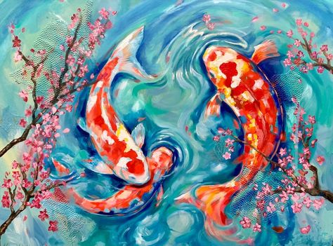 Koi Fish Painting, Fish Decor, Roanoke Va, Fish Wall Art, Fish Painting, Koi Fish, Koi, Paintings, Fish