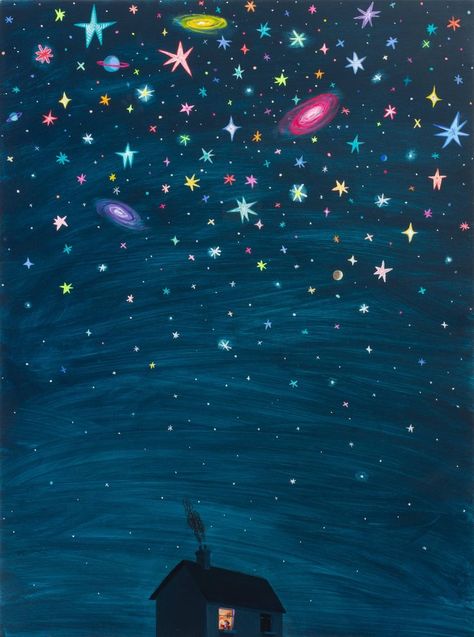 Animated Night Sky, Camping Flashlight, Unusual Artwork, Oliver Jeffers, Star Illustration, Art Night, Space Illustration, Star Painting, Colossal Art