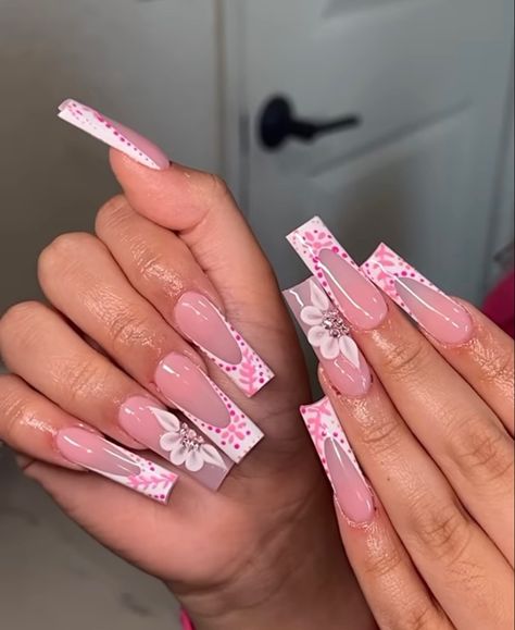 Clase Azul Pink Nails, Pink Planet Charm Nails, Long Mexican Nails, Clase Azul Nails French Pink, Pink Buchifresa Nails, Pink Clase Azul Nails, Latina Baddie Nails, Pink Mexican Nails, Barbie Nail Art