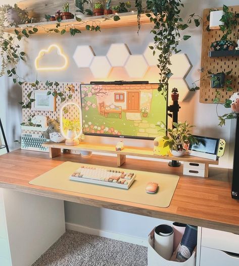 😍 I love it when you share your setups with my wallpapers, @cosythyme – you truly bring them to life! 📷 Here's a sneak peek at their adorable space, featuring the Cottagecore Spring pack. 💌 Want to invite spring into your home? You can shop the pack through the link in bio. 🌿 A big thank you to @cosythyme you have such a cozy setup! #viktojadesigns #cozy #cozysetup #cozydesksetup #cozygamer #cozygamingsetup #cozykorner #cozypcsetup #setup #pcgaming #pcsetup #cozyvibes #desk #desksetup... Cozy Gaming Desk Setup, Gamer Room Wallpaper, Cottagecore Desk Setup, Desk Must Haves, Cozy Pc Setup, Cute Desk Setup, Desk Setup Gaming, Cozy Gaming Setup, Cozy Setup