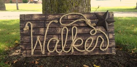 WALKER: 32" Western Rope Name Sign Cowboy Theme Room Nursery ... Rope Name Sign, Country Nursery, Western Nursery, Cowboy Baby Shower, Cowboy Birthday Party, Western Birthday, Western Theme Party, Cowboy Baby, Wilde Westen