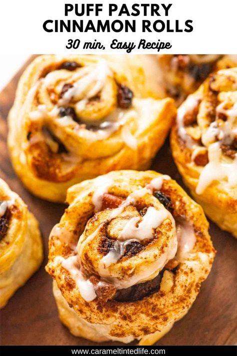 30 minute recipe for cinnamon rolls made with puff pastry sheets are such a fun treat! No-proof, easy cinnamon and pecan rolls with sugar glaze #cinnamonrolls #recipe #puffpastry #brunch #sweet #easy Puff Pastry Cinnamon Rolls, Recipe For Cinnamon Rolls, Pastry Cinnamon Rolls, Puff Pastry Cinnamon, Easy Cinnamon Rolls, Vegetable Chow Mein, Pecan Rolls, Cinnamon Rolls Easy, Indian Appetizers