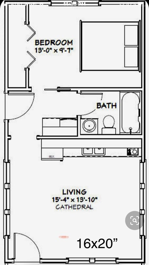 Micro Apartments, Small Apartment Plans, Studio Apartment Floor Plans, House Plans Ideas, 3d Floor Plans, Granny Flats, Garage Studio, Shed To Tiny House, Tiny House Layout