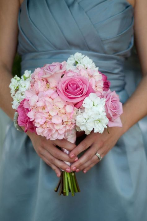 Laughter Photography, Wedding Backdrop Lights, Hydrangea Bridal Bouquet, Wedding Flowers Hydrangea, Pink And White Weddings, White Bridesmaid, Prom Flowers, Wedding Colors Blue, Orange County Wedding