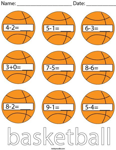 Basketball Subtraction Math Worksheet - Twisty Noodle Basketball Math, Math Tables, Maths Paper, Sports Coloring Pages, Geometry Worksheets, Math Pages, Spring Classroom, Math Activities For Kids, Kids Pages