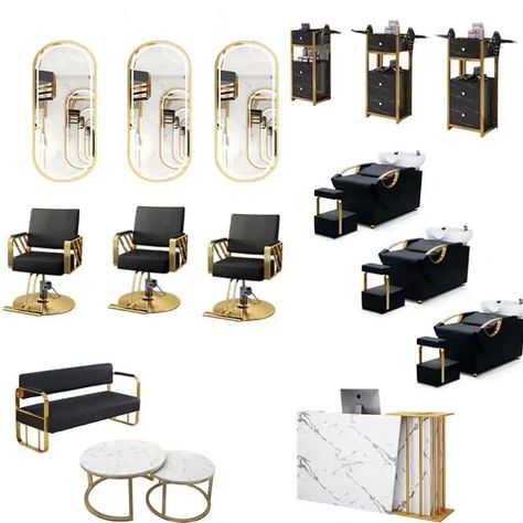 Whatsapp +86 13927052950 Black And Gold Salon, Barber Shop Equipment, Furniture Modern Design, Gold Salon, Barber Shop Chairs, Hair Salon Equipment, Beauty Chair, Salon Styling Chairs, Beauty Salon Furniture