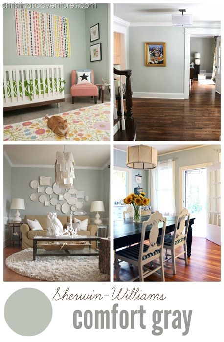 Sherwin Williams Comfort Gray - a beautiful gray with a hint of sage green #DIY #paint Sherwin Williams Sea Spray, Sea Spray Sherwin Williams, Sherwin Williams Comfort Gray, Interior Paint Colors Schemes, Green Diy, Salon Suites, Magical Thinking, Color Board, Comfort Gray