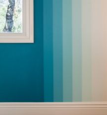 Colorwashed ombre wall stripes Ombre Striped Wall, Big Wall Decor Ideas Bedroom, Ombre Ceiling, Ombré Walls, Striped Accent Walls, Painting Stripes On Walls, Wall Stripes, Rainbow Walls, Wellbeing Centre