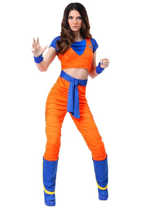 PRICES MAY VARY. Elastic,Polyester Size: Medium 100% polyester Blue pullover shirt has draped neckline Pullover vest has 2 stitched on patches Pants have elastic waistband Bulk up your Saiyan strength when you gear up in this Goku Costume.  The blue shirt, belt, wrist bands, and boot covers give you the base underclothing look of your favorite Dragon Ball character while the matching orange gi and pants show that you're ready for your training.  The vest features the kanji embroidery while the w Patches Pants, Goku Costume, Goku Cosplay, Female Goku, Pullover Vest, Patch Pants, Mode Chanel, Draped Neckline, Blue Pullover