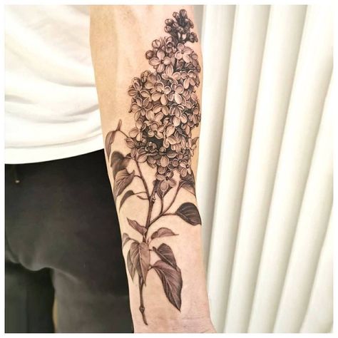 Purple Lilac Tattoo, Minka Sicklinger, Bicep Tattoo Women, Tattoo Chart, Lilac Tattoo, Purple Tattoos, Feminine Tattoo Sleeves, Poppies Tattoo, Perfect Tattoo