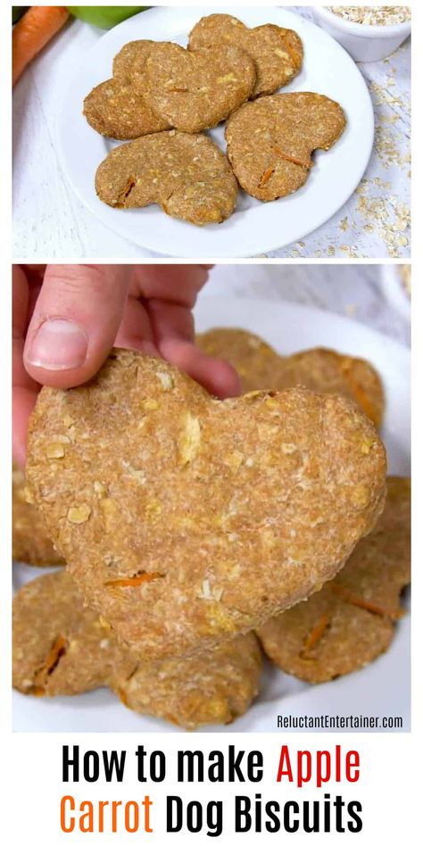 How to make Apple Carrot Dog Biscuits is an easy recipe #dogbiscuits #dogtreats #homemadedogtreats Carrot Dog Treats, Homemade Dog Cookies, Carrot Dogs, Easy Dog Treat Recipes, Dog Biscuits Homemade, Dog Biscuit Recipes, Easy Dog Treats, Healthy Dog Treats Homemade, Dog Treats Homemade Recipes