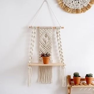 hippieartzone Wall Tapestry - Boho Style Wall Hanging Shelf Give Relaxing Ambience Tapestry Hanger, Wall Hanging Shelf, Macrame Shelf, Creative Organization, Wall Hanging Shelves, Macrame Wall Decor, Plant Display, Hanging Shelf, Organization Decor