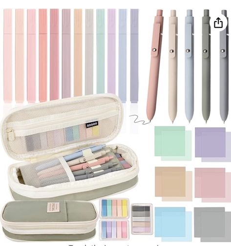 That girl clean girl aesthetic, organize your life, aesthetic office supplies, become that girl. Green Office Supplies, Aesthetic School Supplies, Pastel Highlighter, Transparent Sticky Notes, Office Stationary, Cute Pencil Case, Aesthetic School, Pen Set Gift, Stationary Set