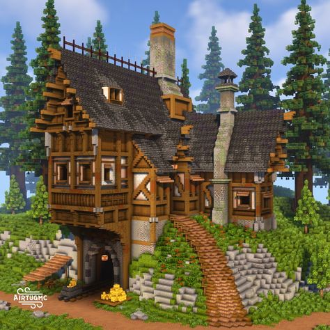 Airtug on Instagram: “Medieval miners house, lmk what you guys think of it #minecraft #minecraftbuild #minecraftpe #mcpe #minecraftcreations #minecraftbuilds…” Miners House Minecraft, Minecraft Medieval Armorer, Medieval Light House Minecraft, Minecraft House Exterior Details, Minecraft Miners House, Miner House Minecraft, Minecraft Logging Mill, Dallasmed65 Minecraft House, Minecraft Miner House